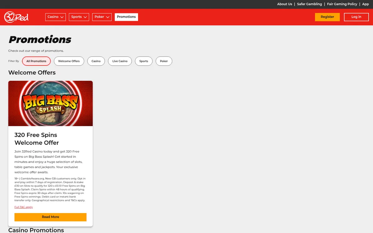 32Red promotions page