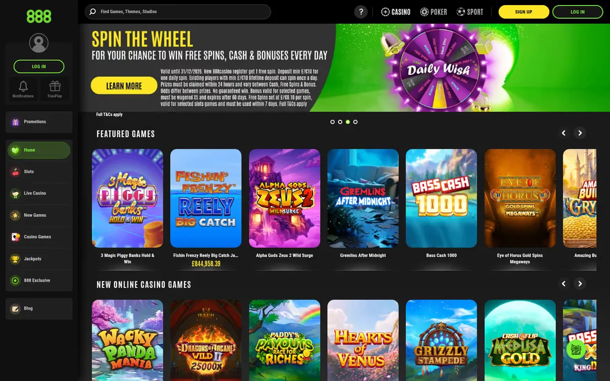 888 Casino homepage