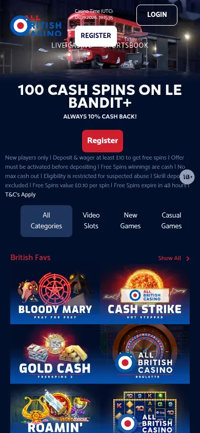 All British Casino mobile site