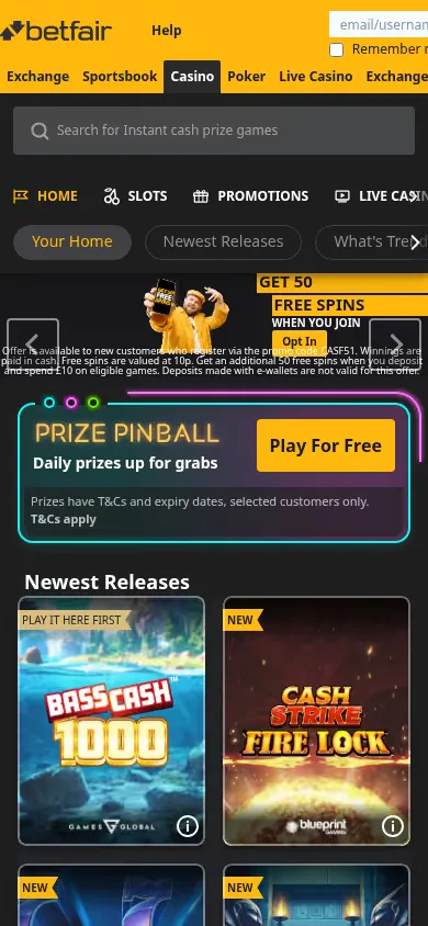 Betfair mobile site