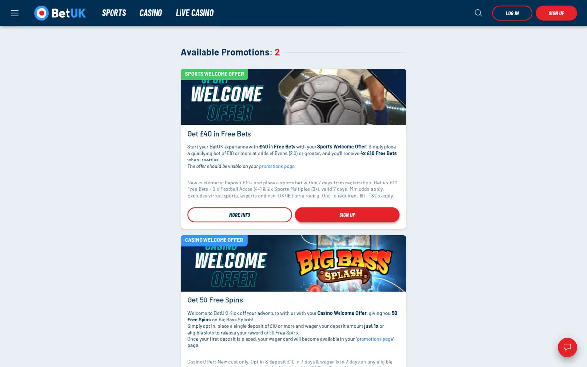 BetUK promotions page