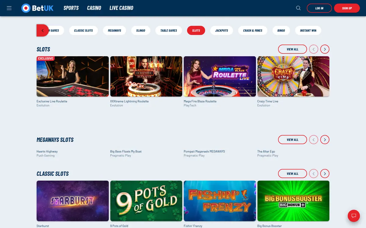 BetUK slots lobby