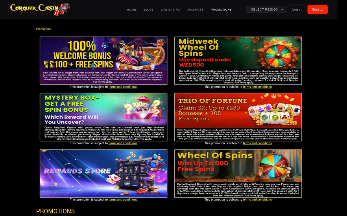 Conquer Casino promotions page