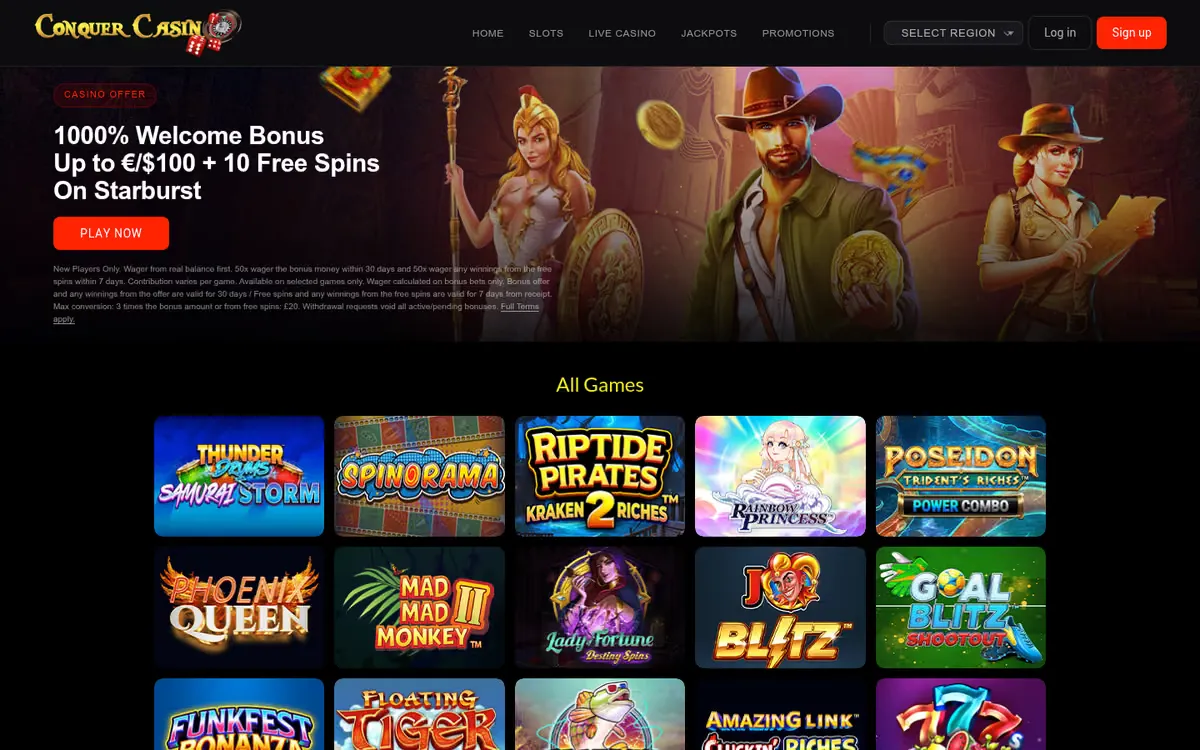 Conquer Casino slots lobby