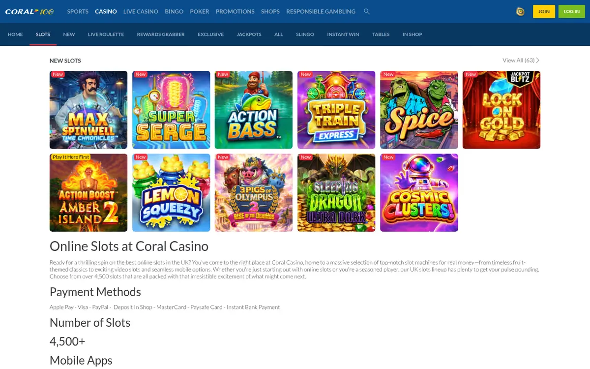 Coral slots lobby