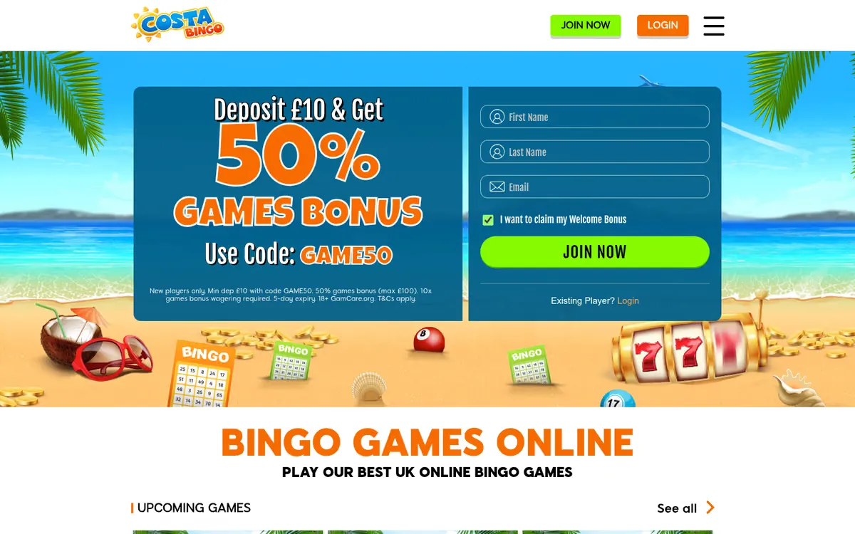 Costa Bingo homepage