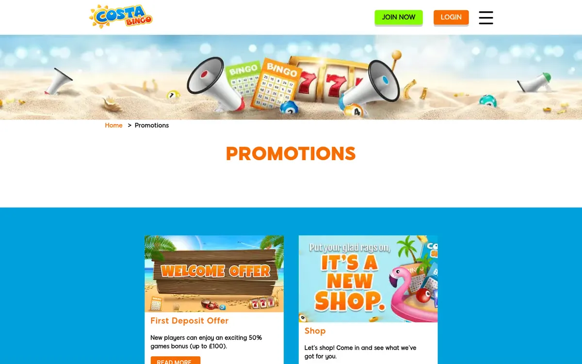 Costa Bingo promotions page
