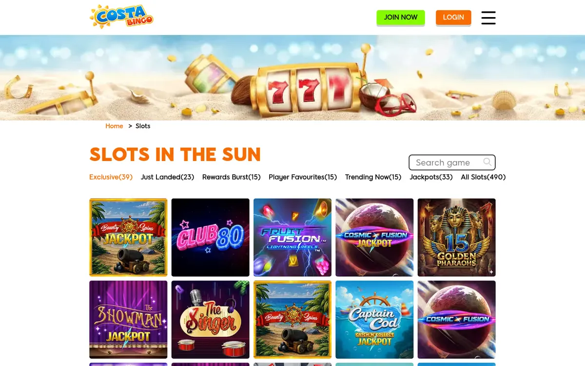 Costa Bingo slots lobby