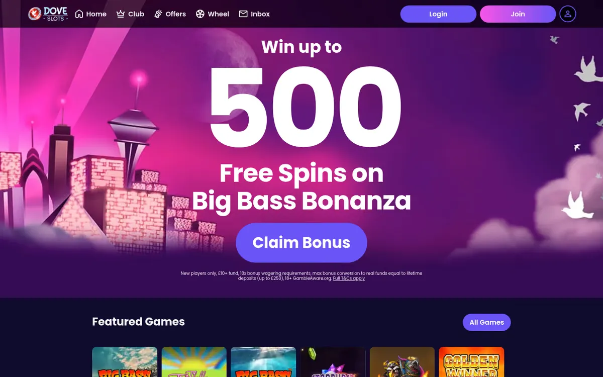 Dove Slots homepage
