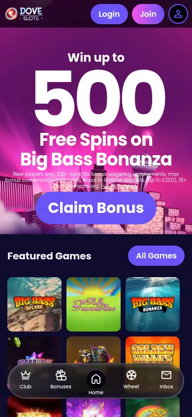 Dove Slots mobile site