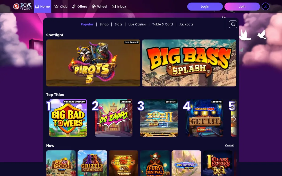 Dove Slots slots lobby