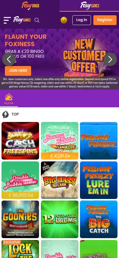 Foxy Games mobile site