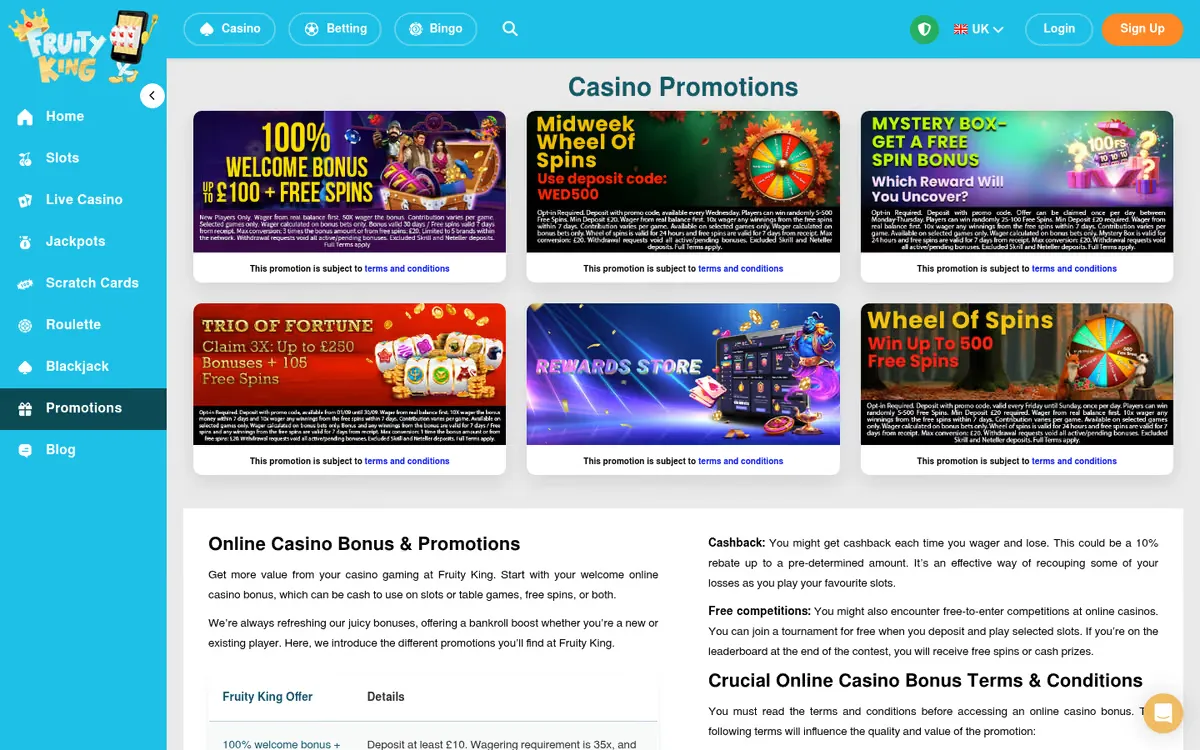 Fruity King promotions page