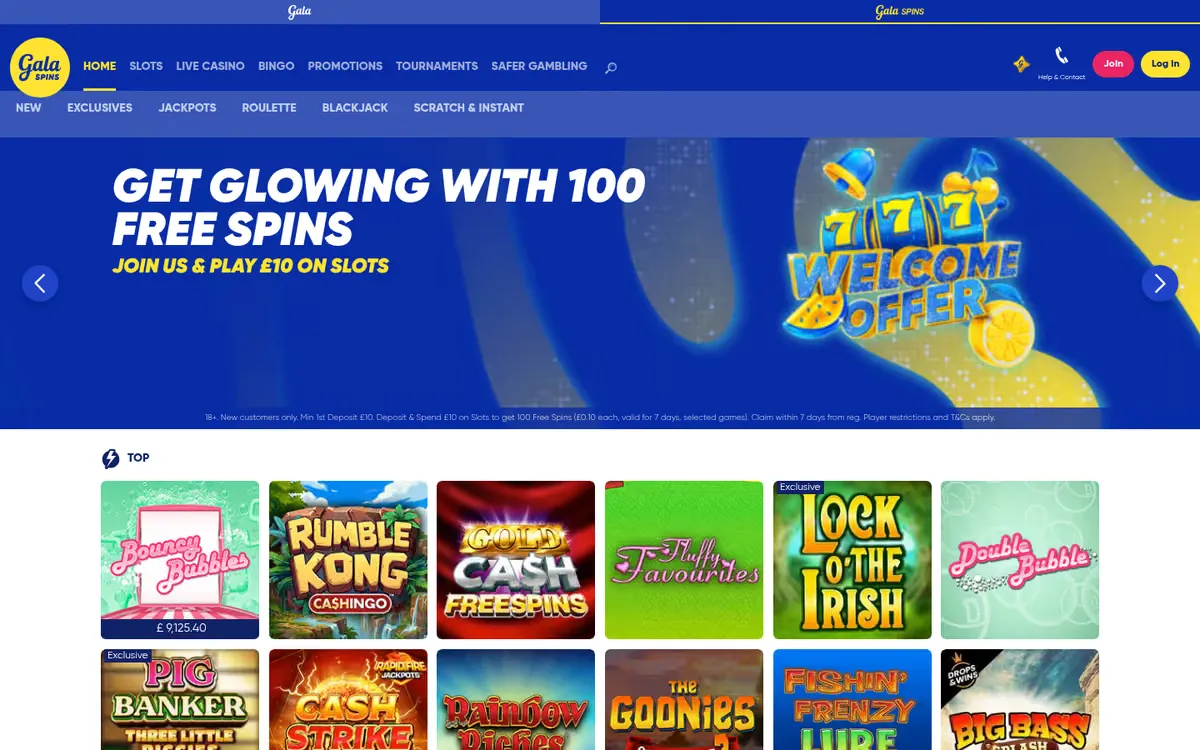 Gala Spins homepage