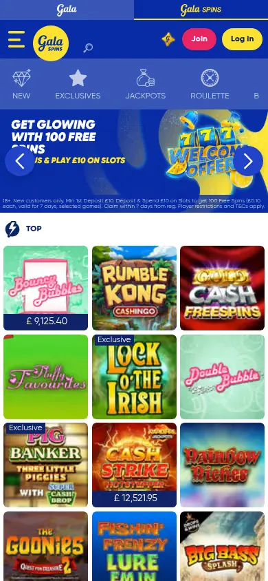 Gala Spins mobile site