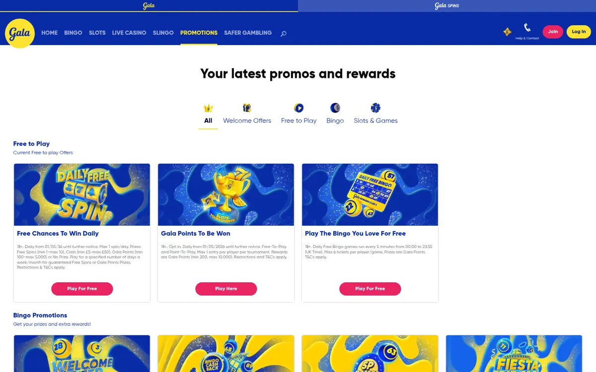 Gala Spins promotions page