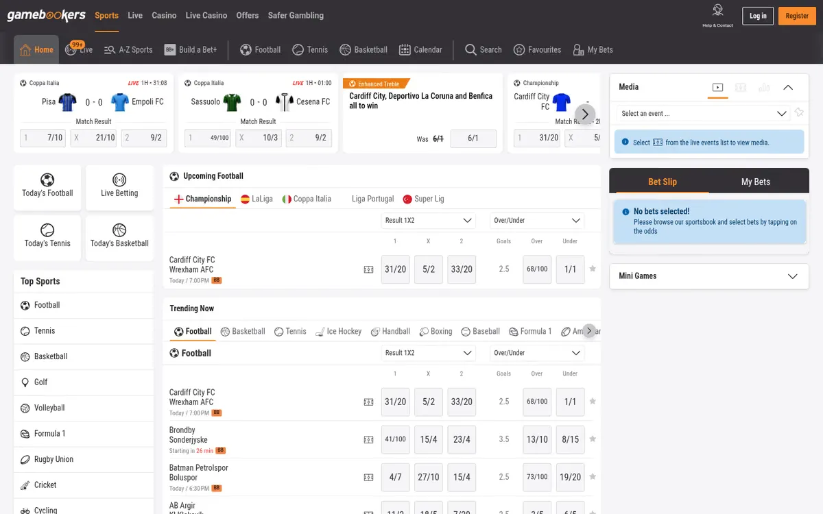 Gamebookers homepage
