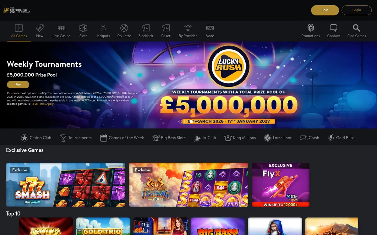 Hippodrome Online homepage