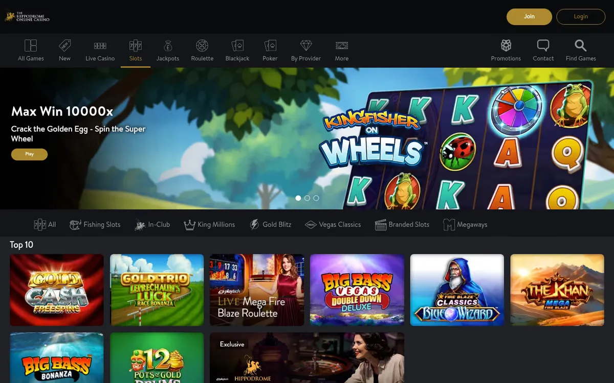 Hippodrome Online slots lobby