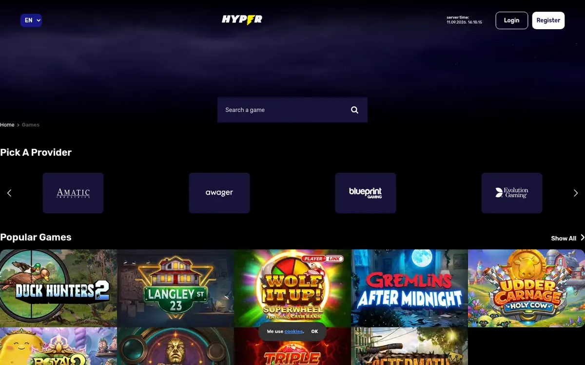Hyper Casino slots lobby