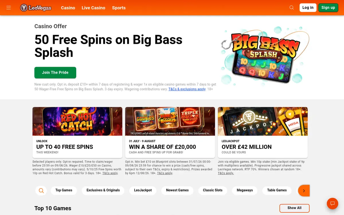 LeoVegas homepage