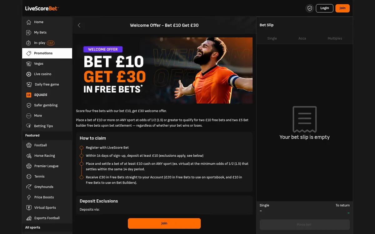 LiveScore Bet homepage