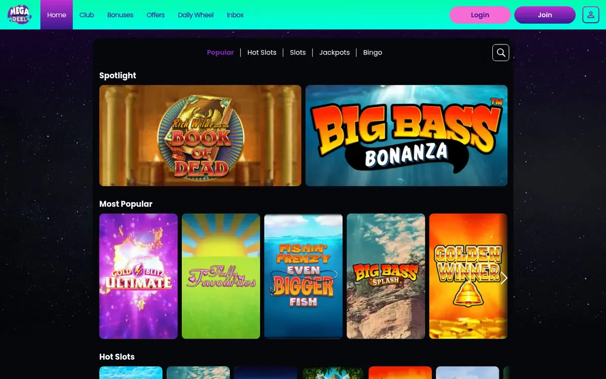 Mega Reel slots lobby
