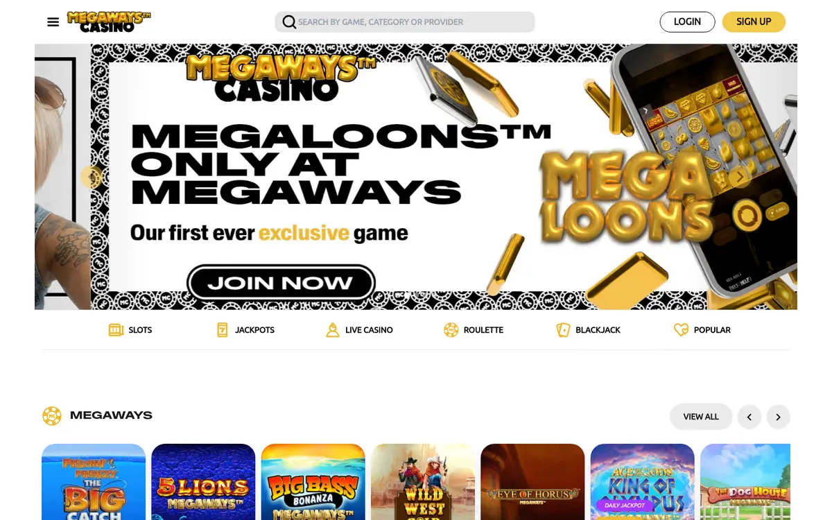 Megaways Casino homepage