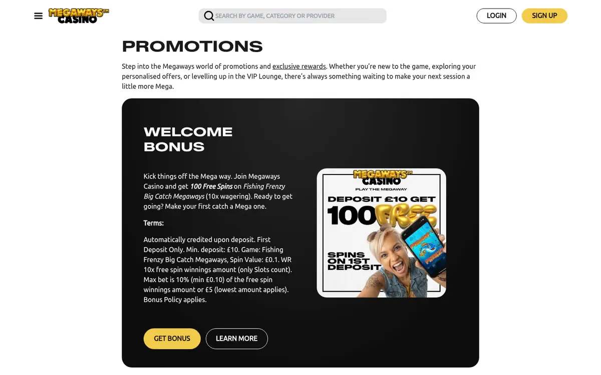 Megaways Casino promotions page
