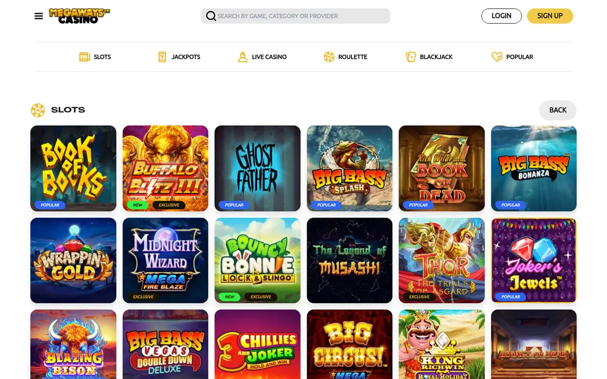 Megaways Casino slots lobby