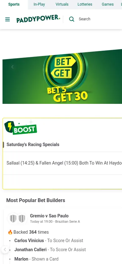 Paddy Power mobile site