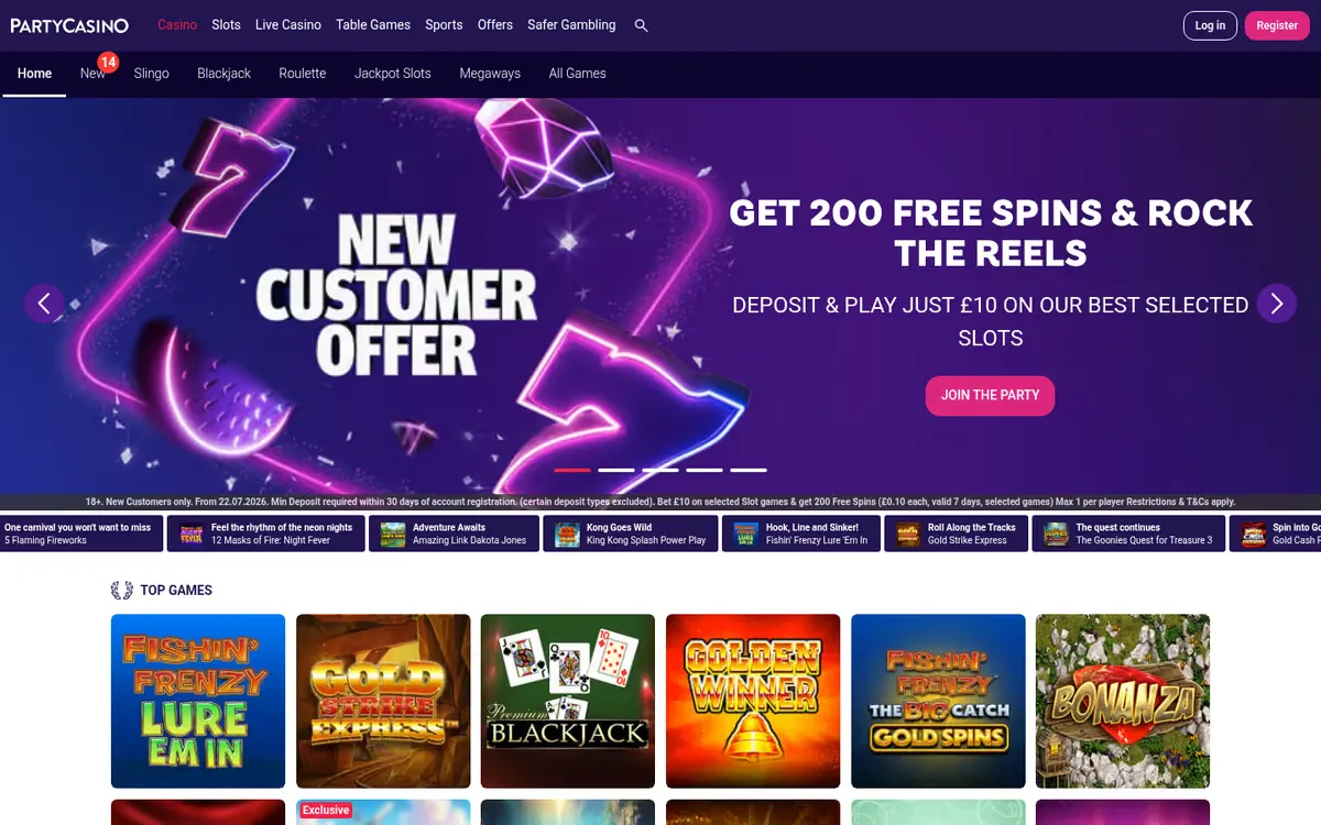 Party Casino slots lobby