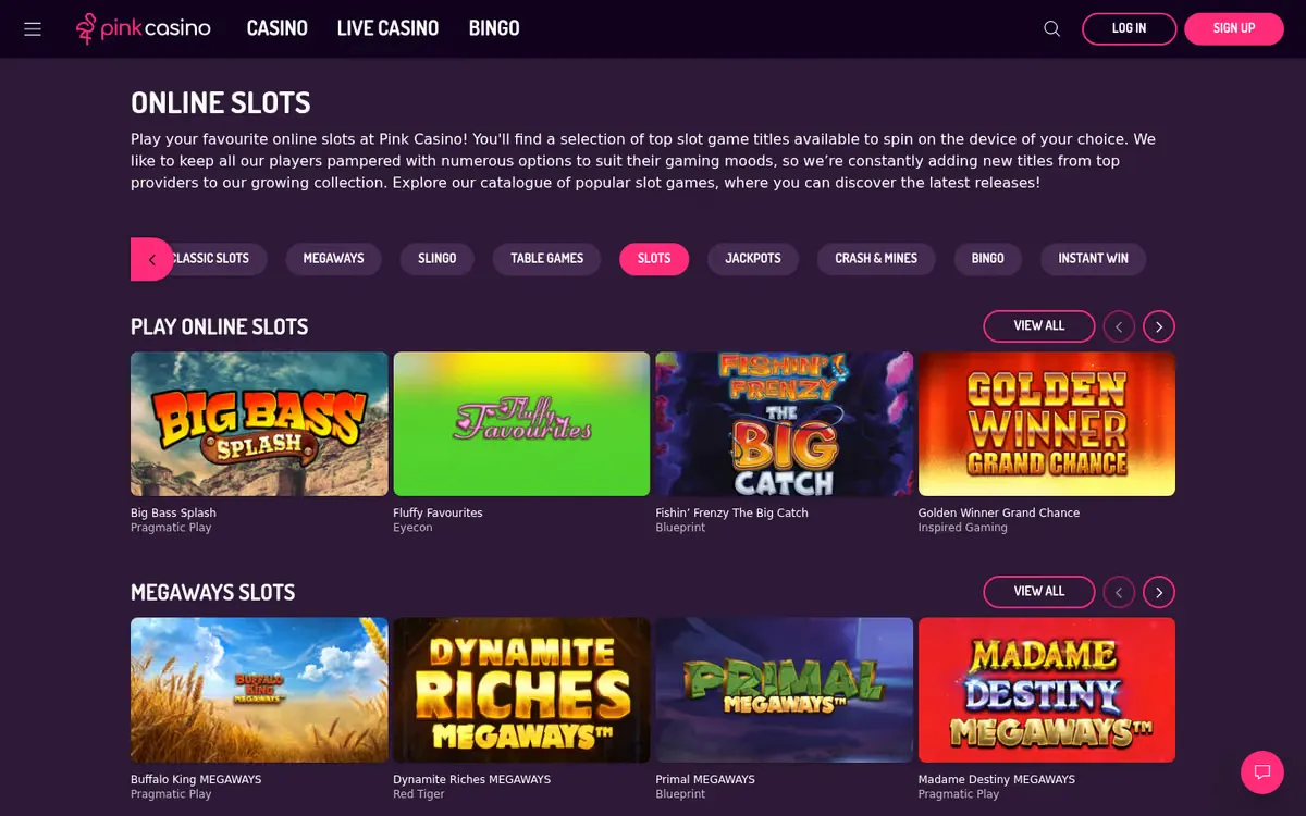 Pink Casino slots lobby