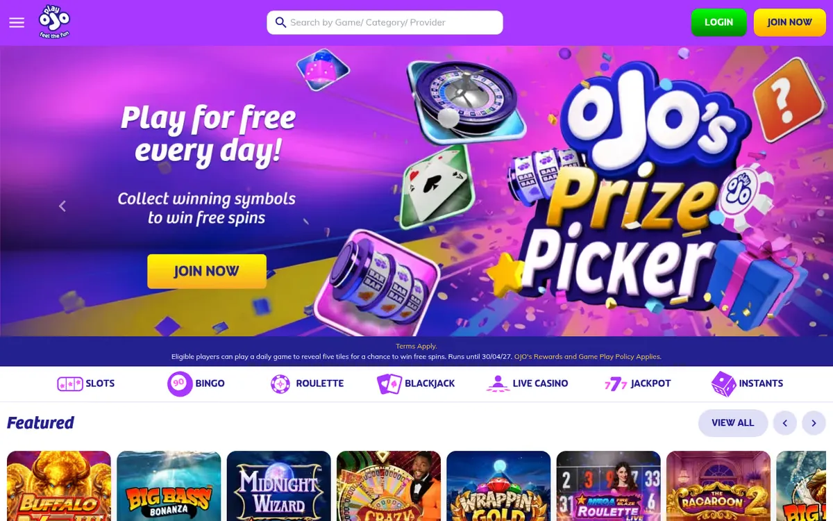 PlayOJO homepage