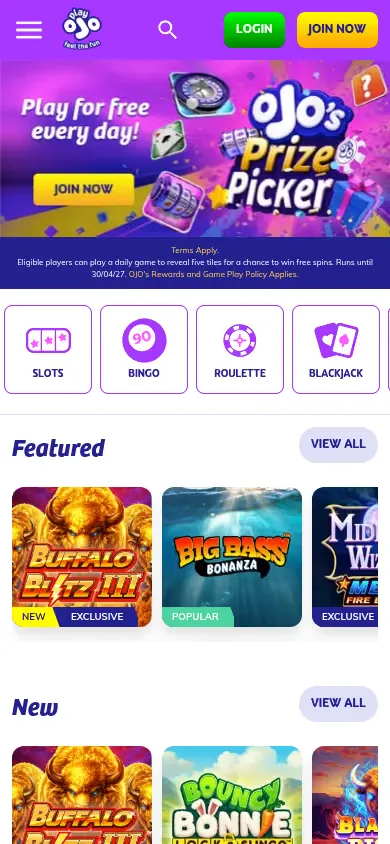 PlayOJO mobile site