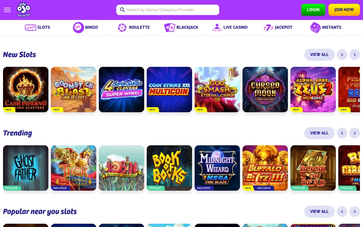 PlayOJO slots lobby