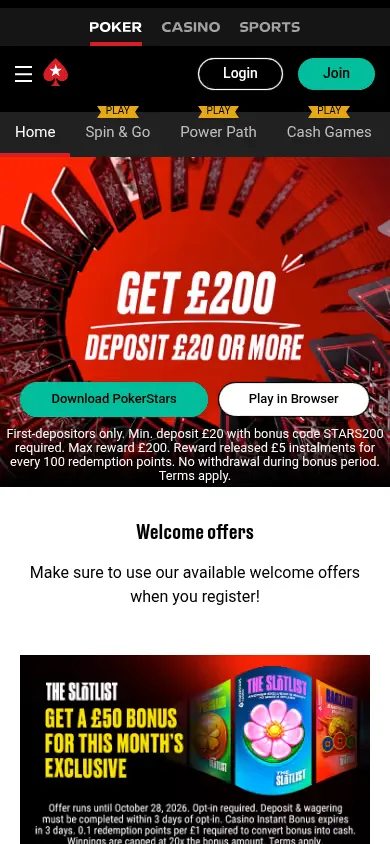 PokerStars mobile site