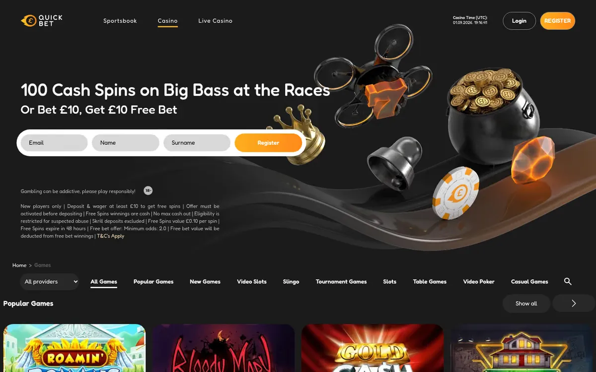 Quick Bet slots lobby