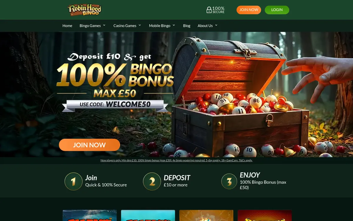 Robin Hood Bingo homepage