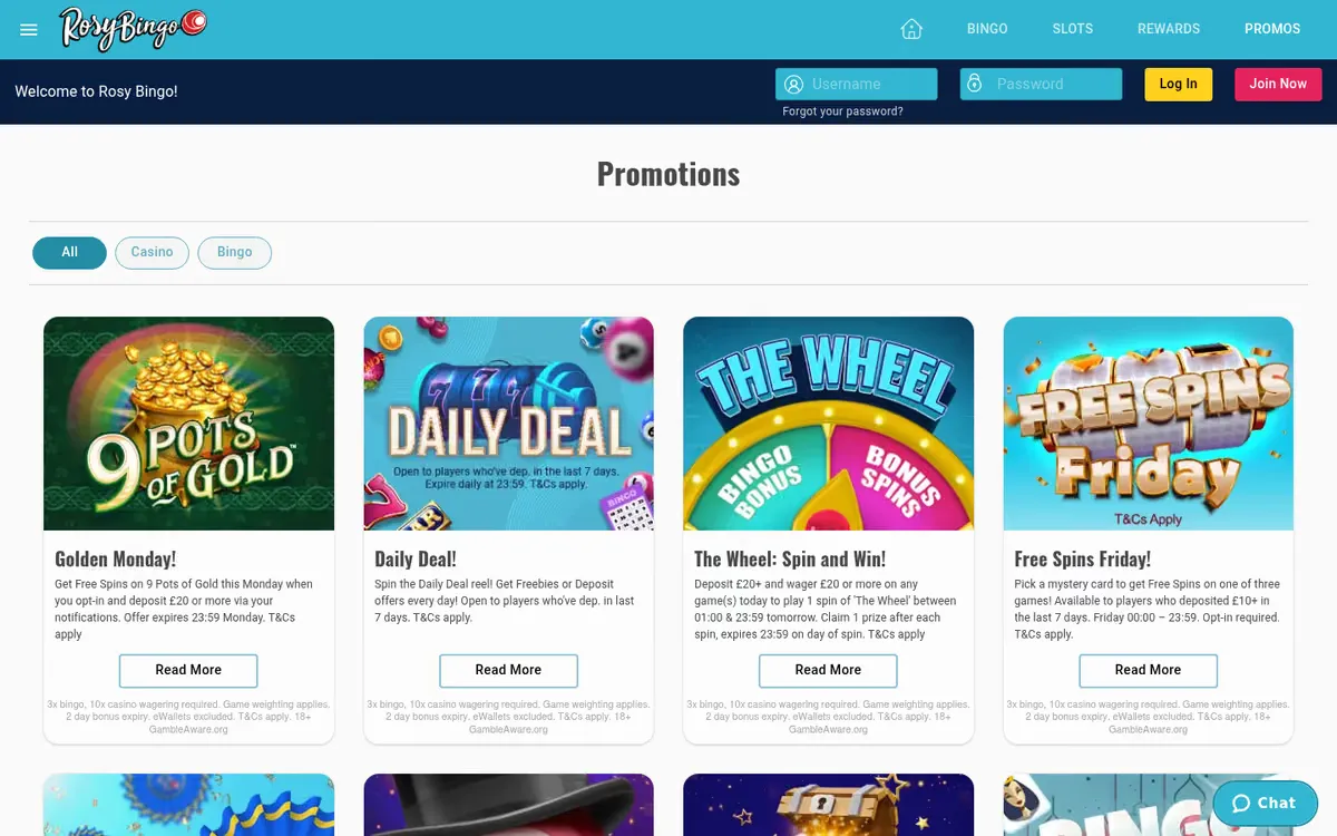 Rosy Bingo promotions page