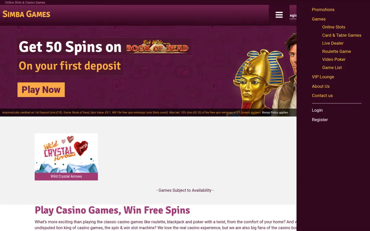 Simba Games homepage