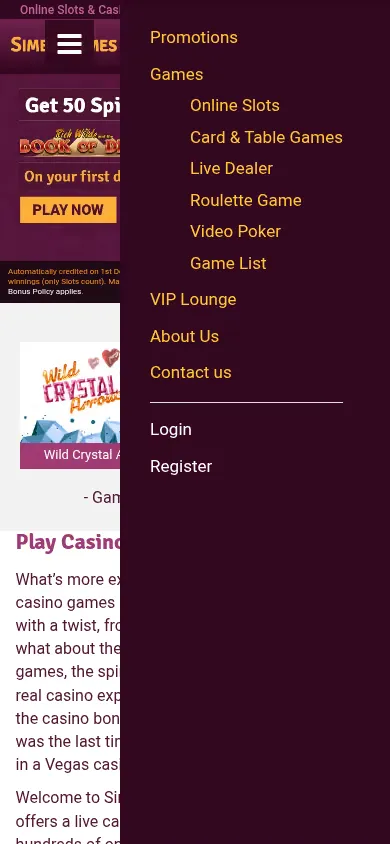Simba Games mobile site