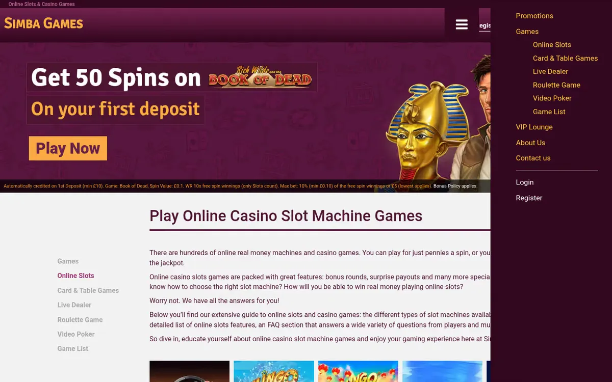 Simba Games slots lobby