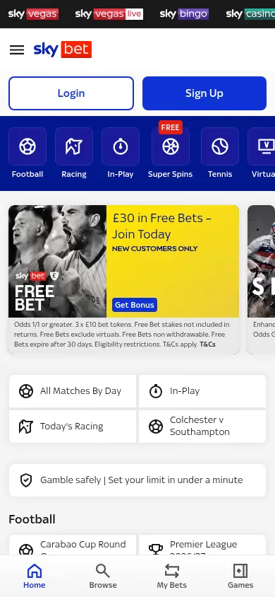 Sky Bet mobile site