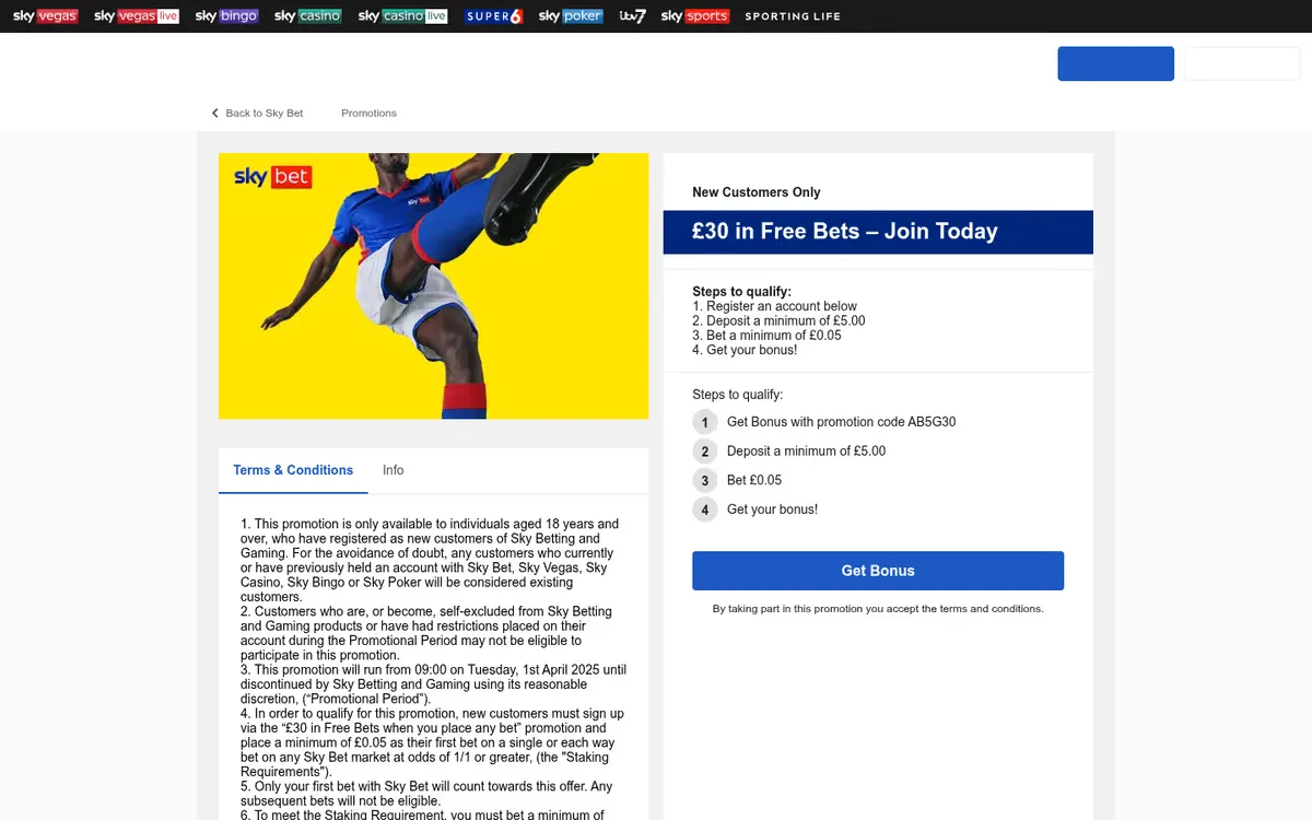 Sky Bet promotions page