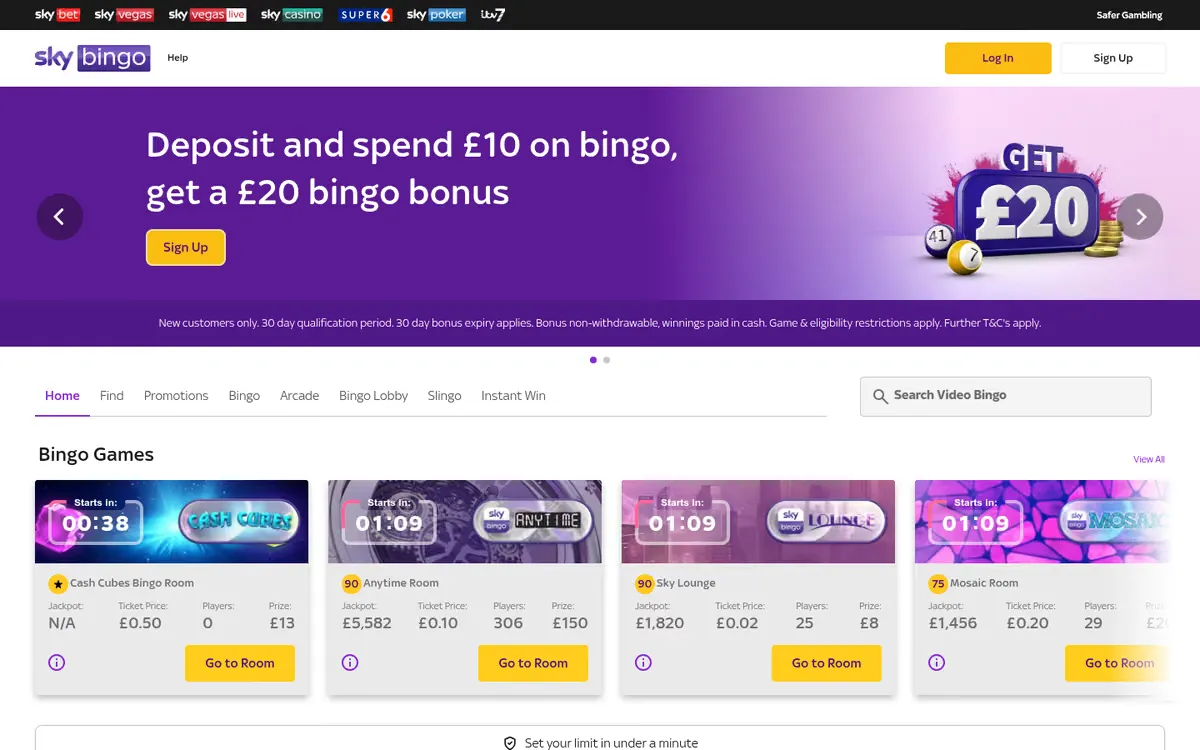 Sky Bingo slots lobby