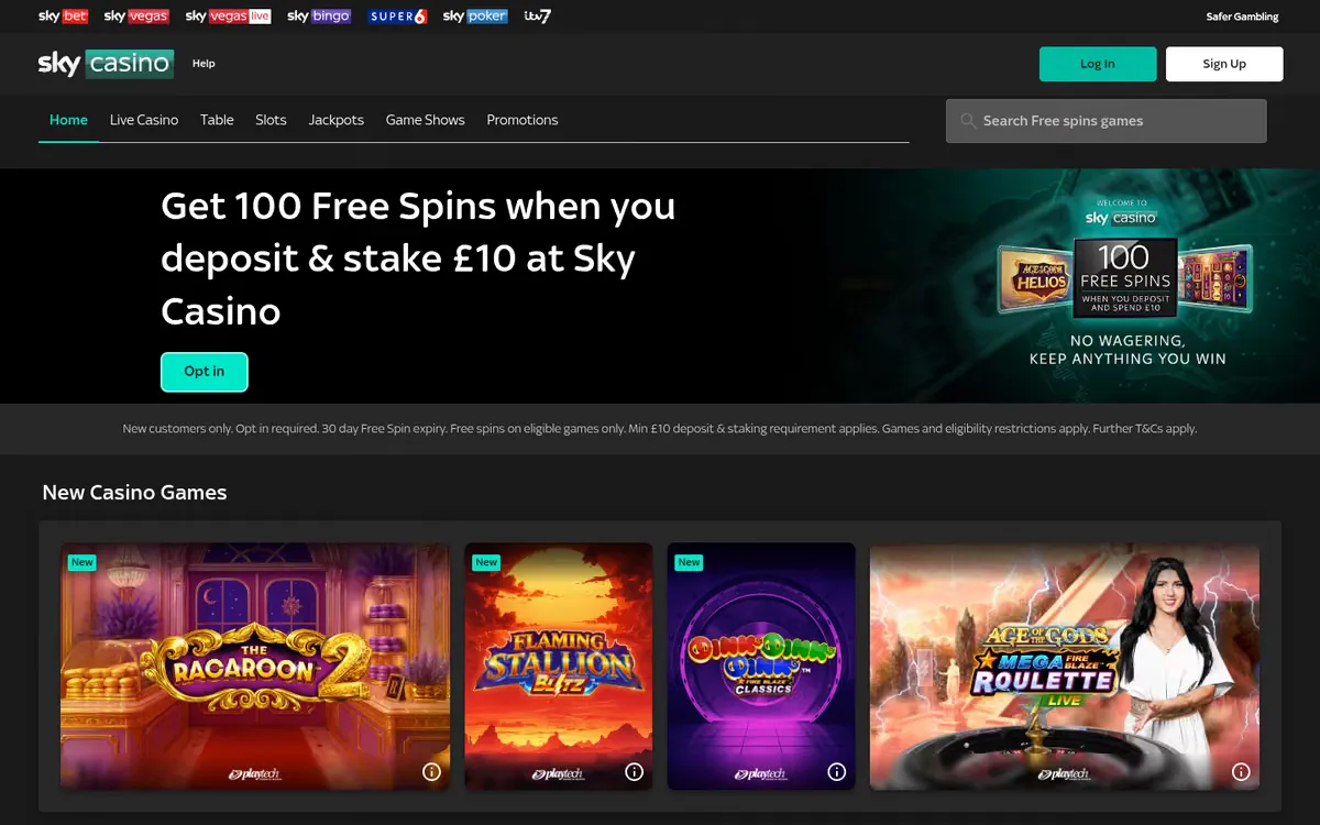 Sky Casino homepage