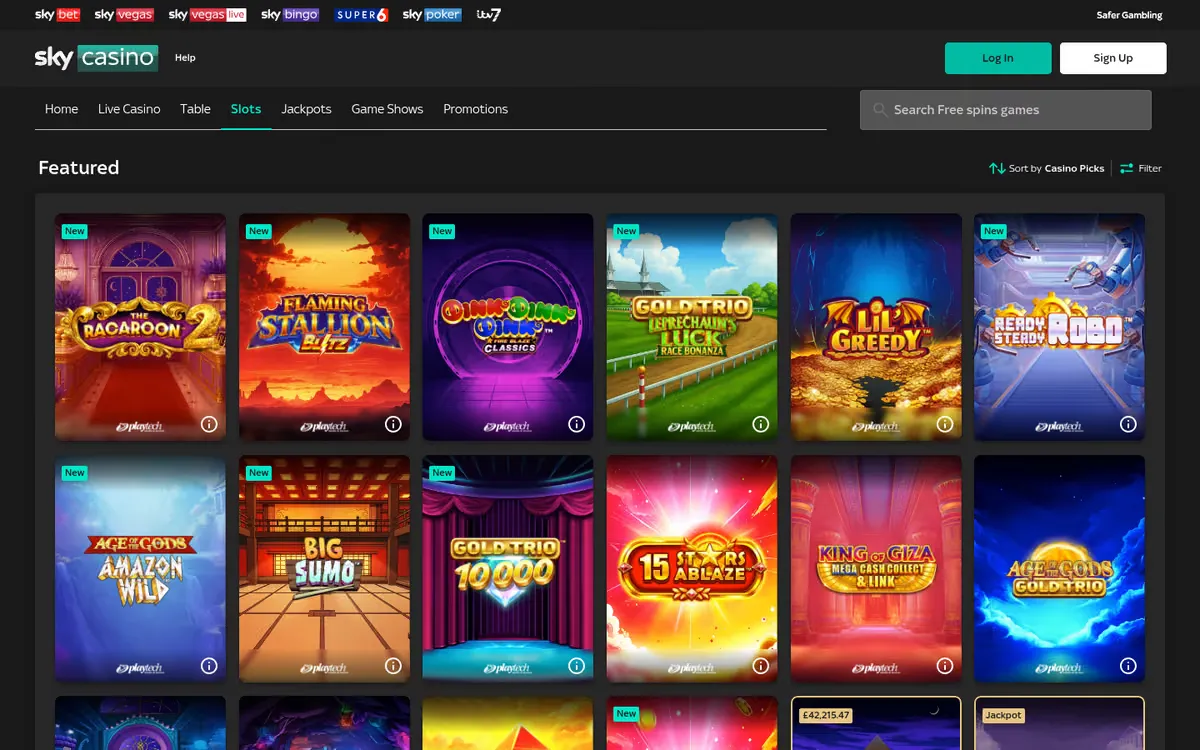 Sky Casino slots lobby