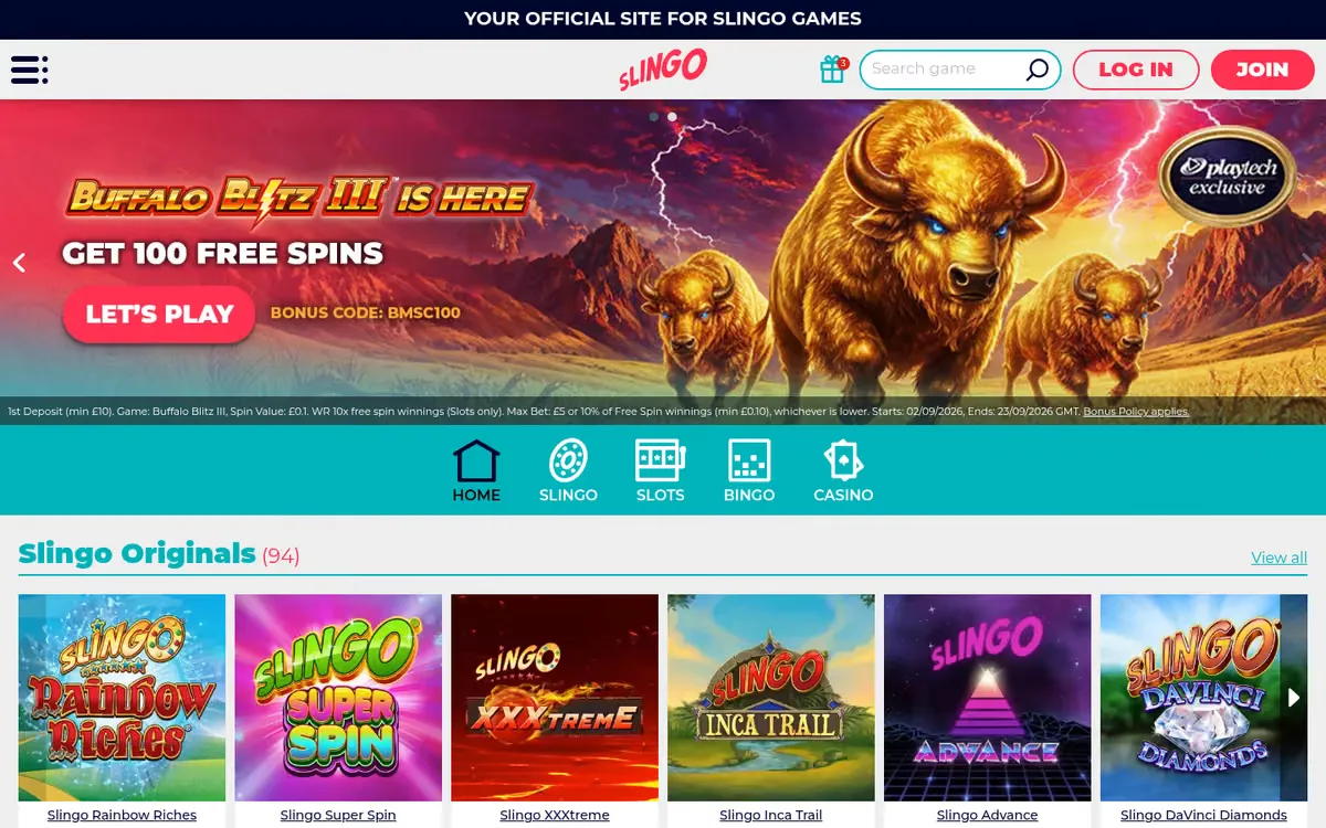 Slingo homepage
