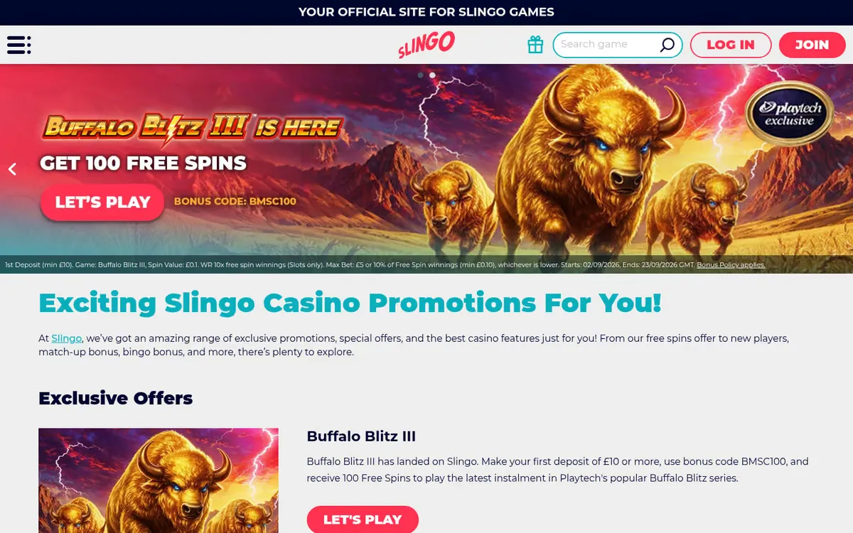 Slingo promotions page